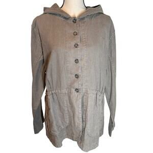 Carbon 2‎ Cobalt Linen Cotton Hooded Jacket Taupe Large Lagenlook